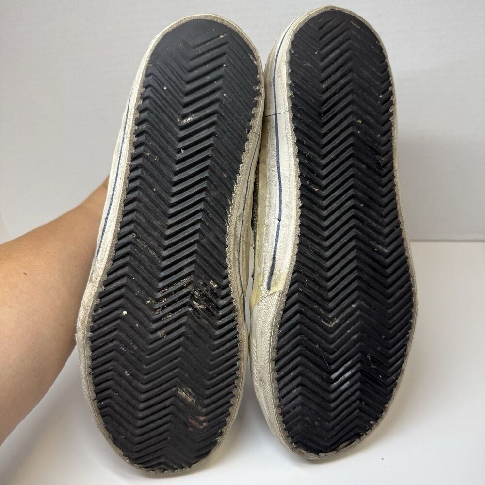 Golden Goose Slide Mid Top Leather Glitter Silver Black Sneakers Sz 8 - Picture 7 of 11